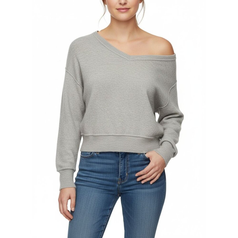Free People Love Like This 100% Cashmere Pullover Sweater Gray Wide Neck Size S